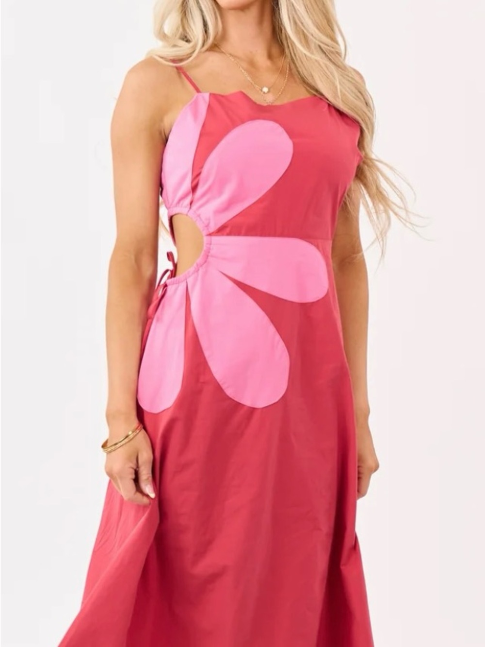 Very J Pink Flower Cutout Midi Dress NEW IN PACKAGE. Size large